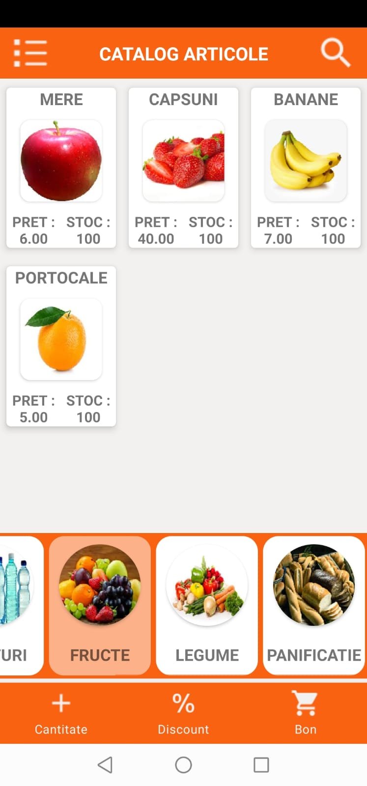Aplicatie Vanzare Android PamPOS Catalog Produse