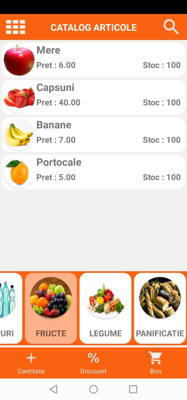 Aplicatie Vanzare Android PamPOS Catalog Produse