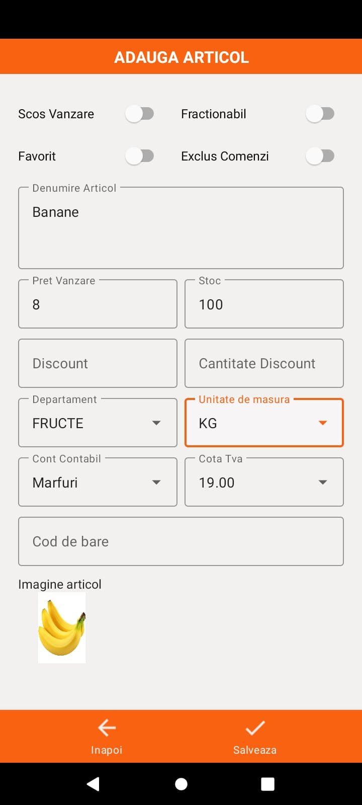 Aplicatie Vanzare Android PamPOS Editare Articole