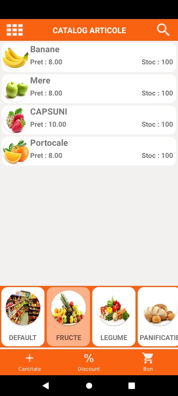 Aplicatie Vanzare Android PamPOS Selectie Articole